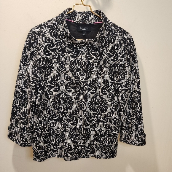 Talbots Black and White Patterned Buttom Down Blouse Jacket Size 8 - Picture 1 of 10